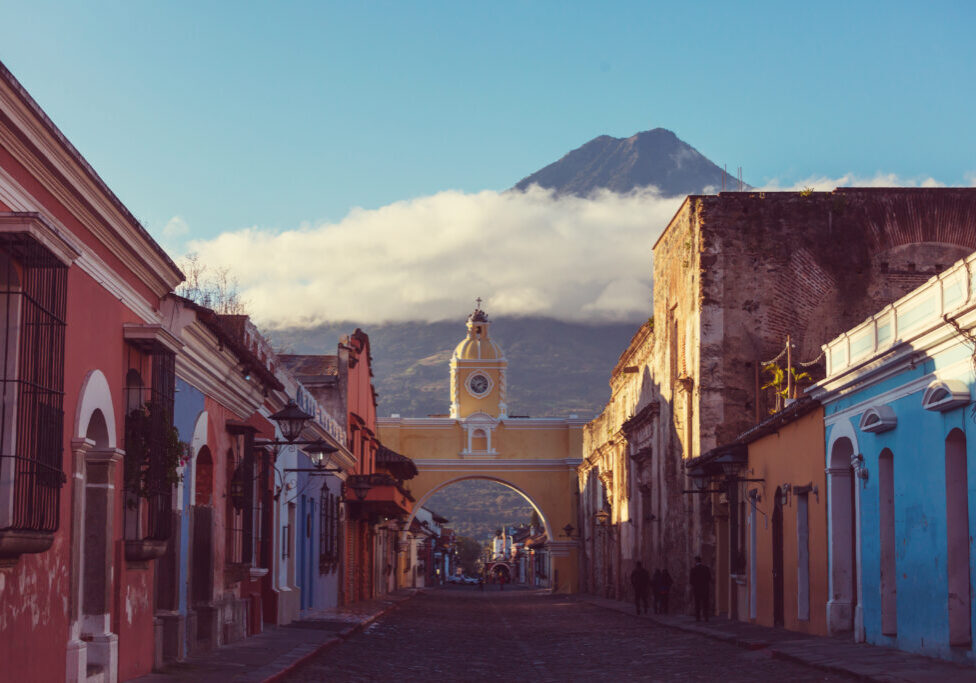 Colonial architecture in ancient Antigua Guatemala city, Central America, Guatemala